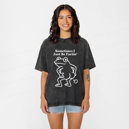 Baddiecat Farting Frog Washed T-shirt