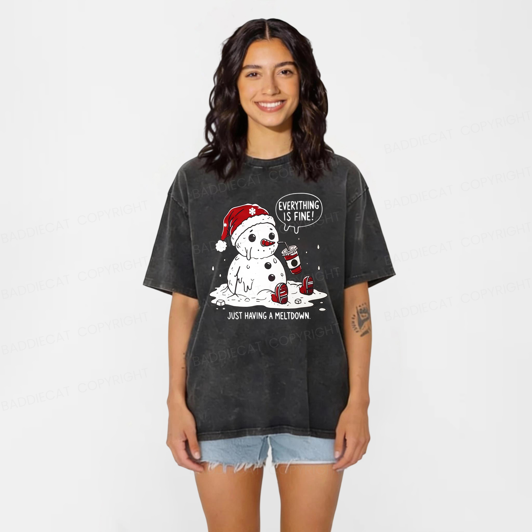 Baddiecat Everything Is Fine Just Having A Meltdown Washed T-shirt