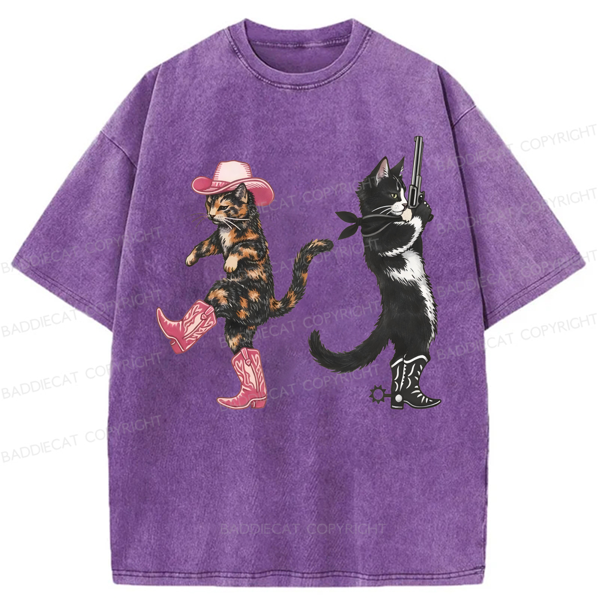 Baddiecat Western Cats Cowgirl Washed T-shirt