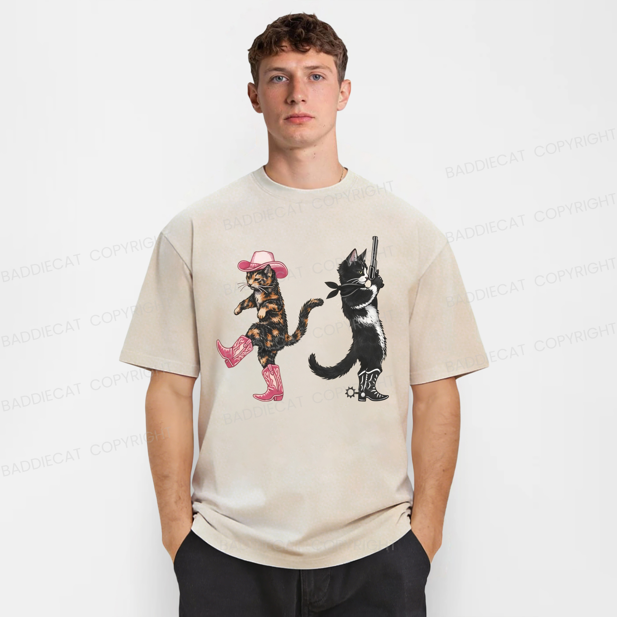 Baddiecat Western Cats Cowgirl Washed T-shirt