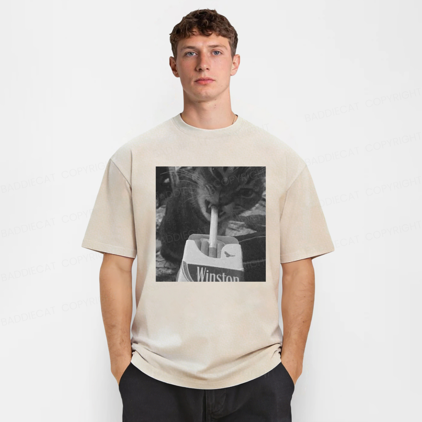Baddiecat Cat Smoking Washed T-shirt