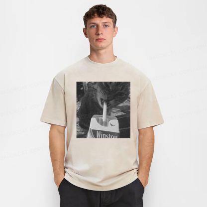 Baddiecat Cat Smoking Washed T-shirt