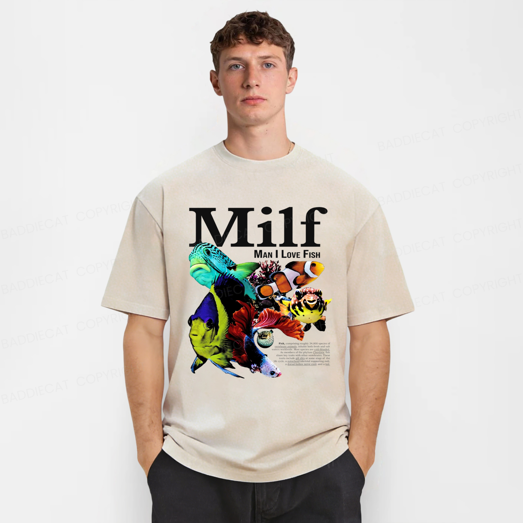 Baddiecat Man I Love Fish Washed T-shirt