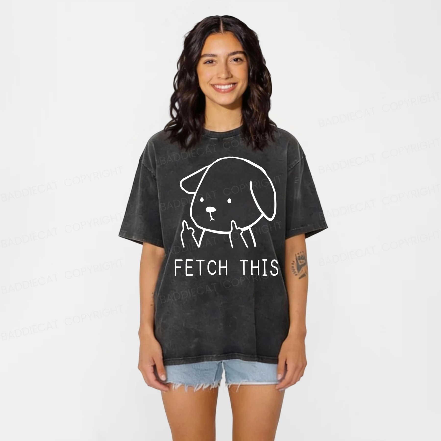 Baddiecat Fetch This Dog Washed T-shirt