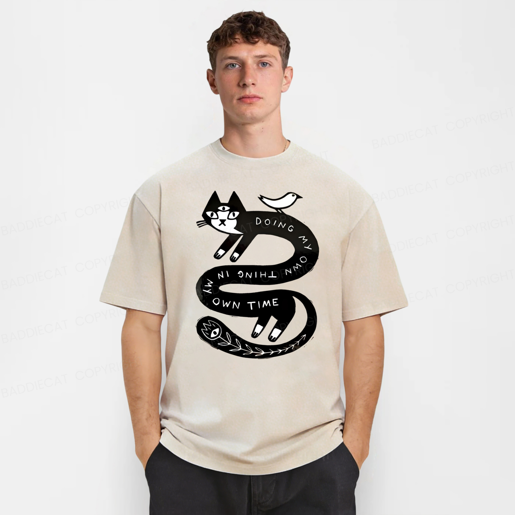 Baddiecat Doing My Own Thing Weird Cat Washed T-shirt