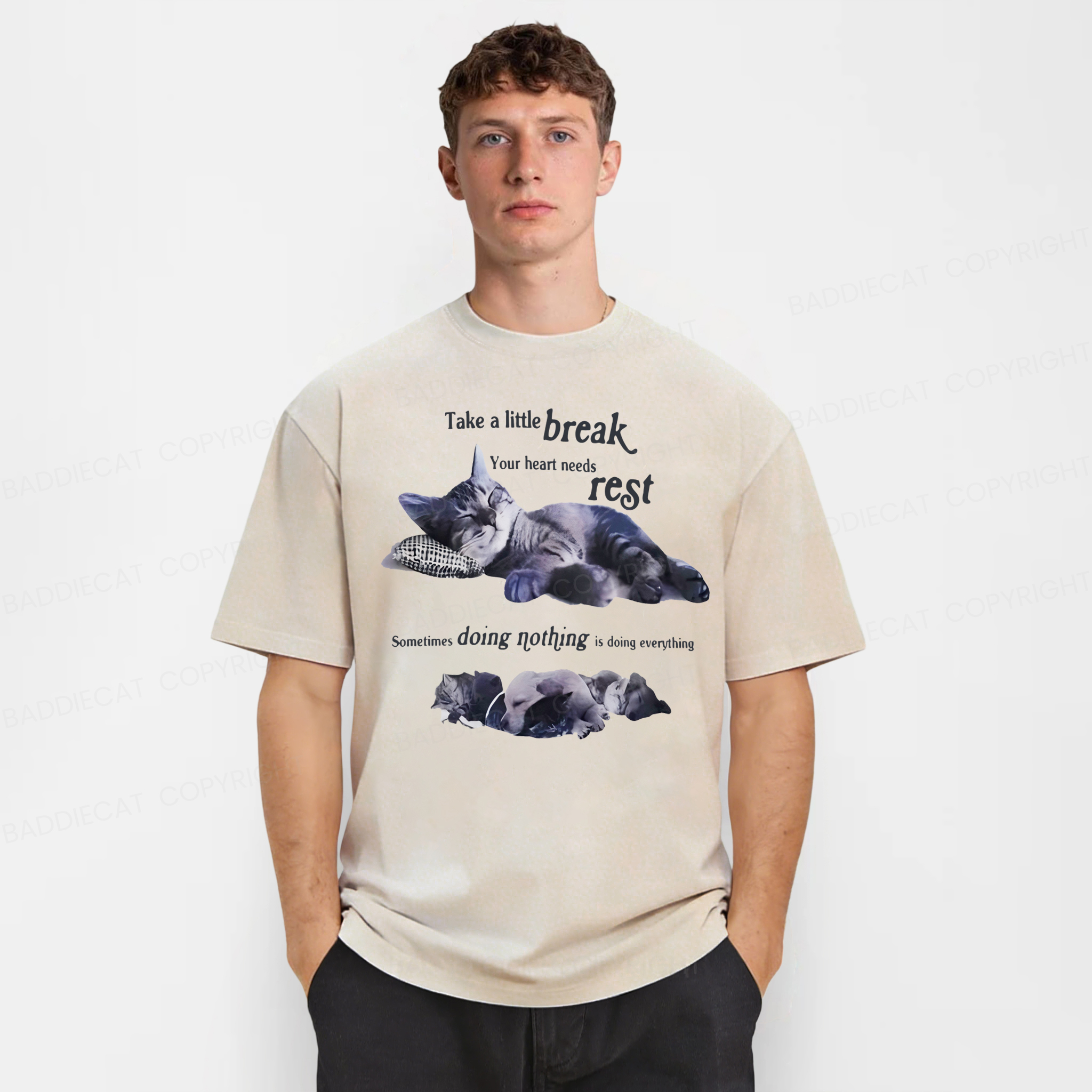 Baddiecat Take A Little Break Cats Washed T-shirt