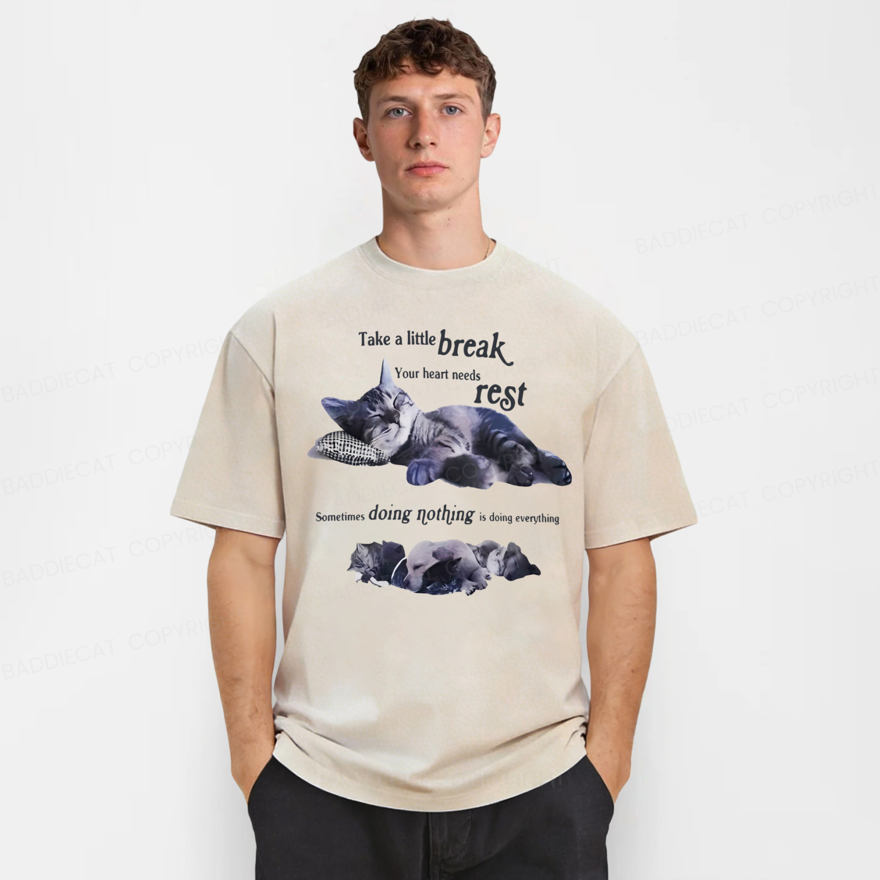 Baddiecat Take A Little Break Cats Washed T-shirt