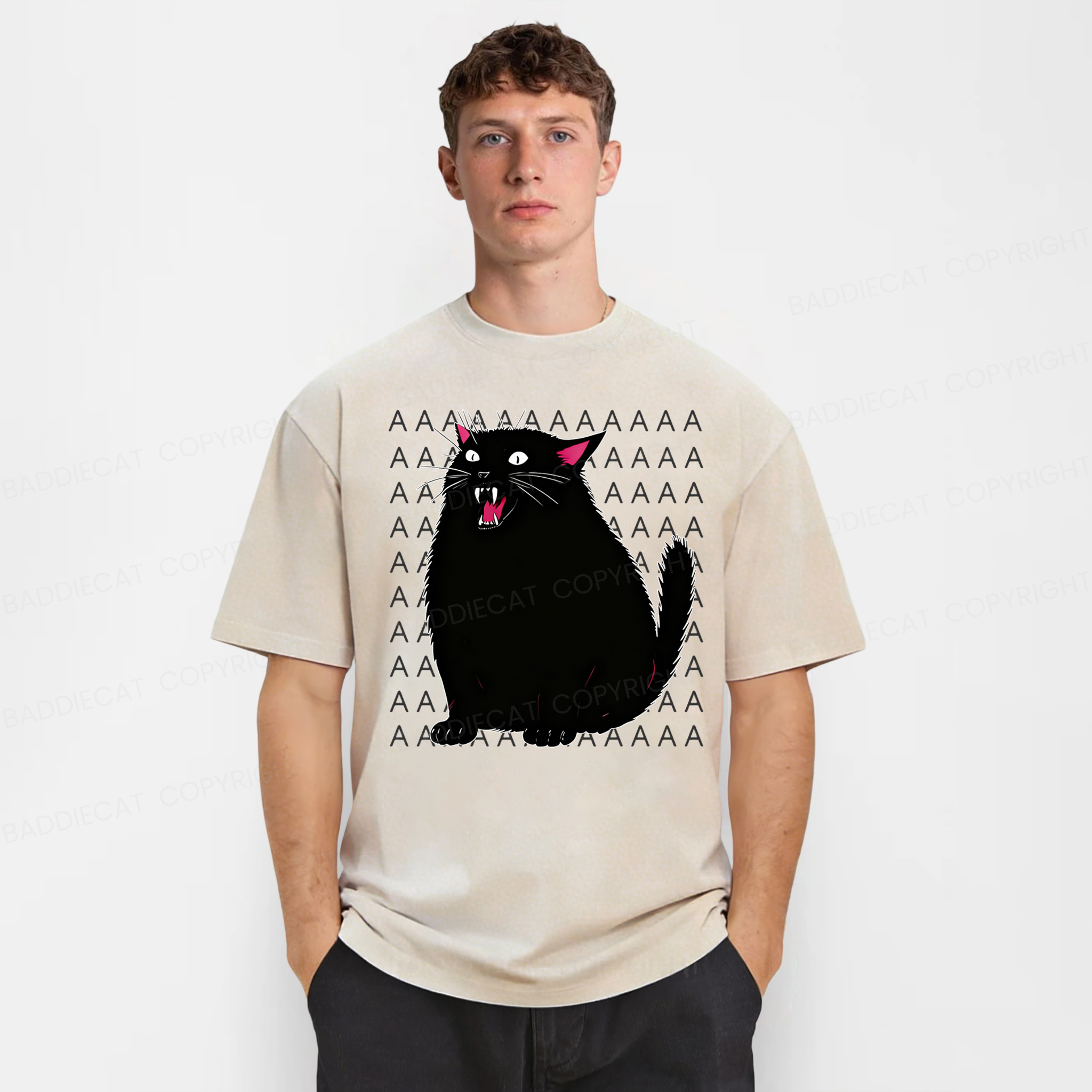 Baddiecat Screaming Cat Washed T-shirt