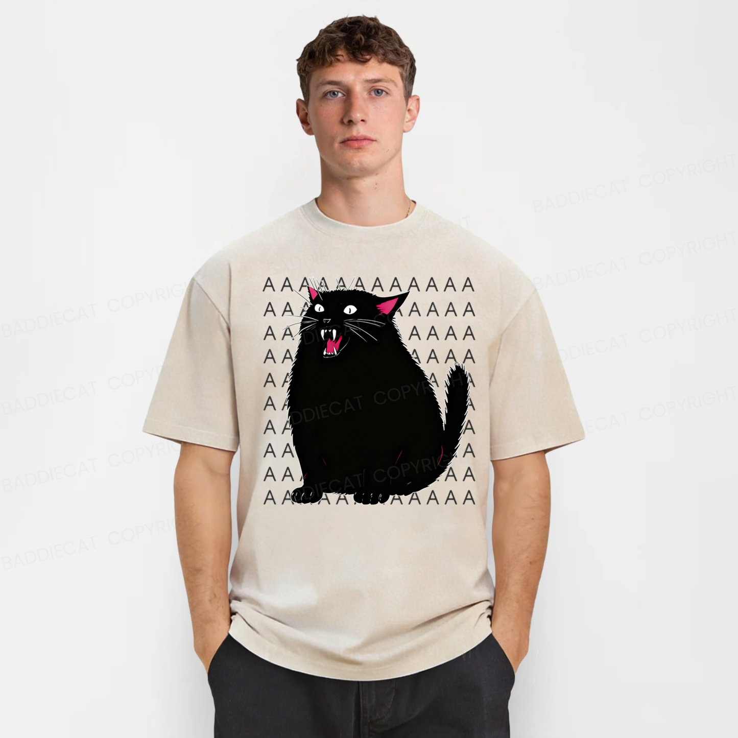 Baddiecat Screaming Cat Washed T-shirt