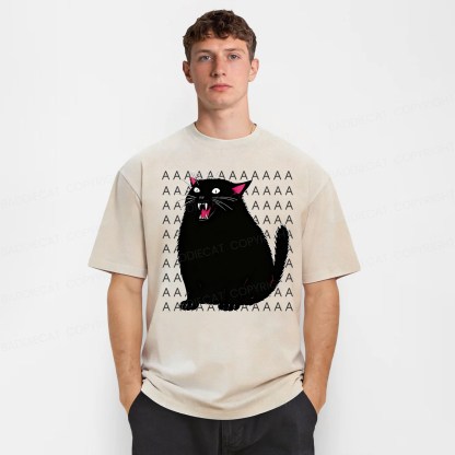 Baddiecat Screaming Cat Washed T-shirt