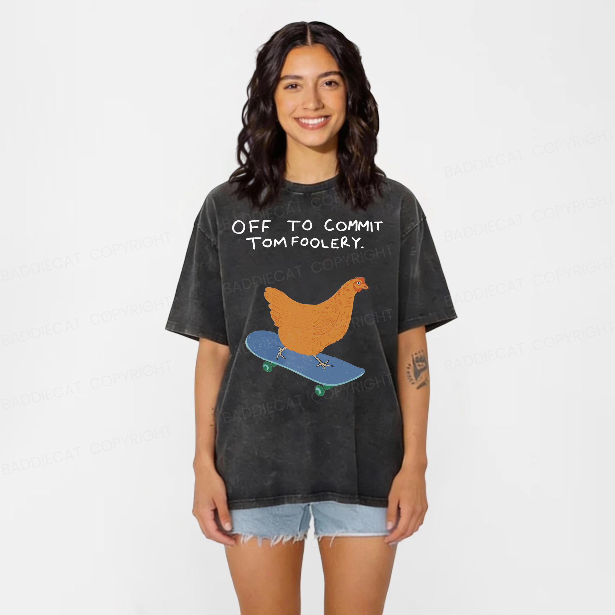 Baddiecat Off To Commit Tomfoolery Washed T-shirt