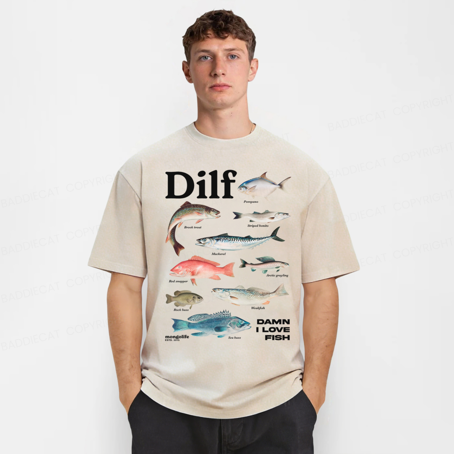 Baddiecat Damn I Love Fish Washed T-shirt