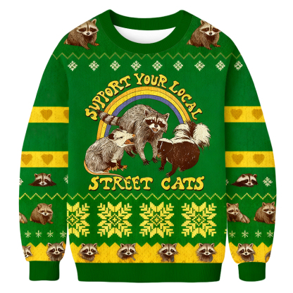 [Copy]Baddiecat Support Your Local Street Cats Christmas Ugly Sweatshirt