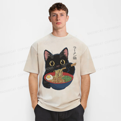Baddiecat Ramen Cat Washed T-shirt