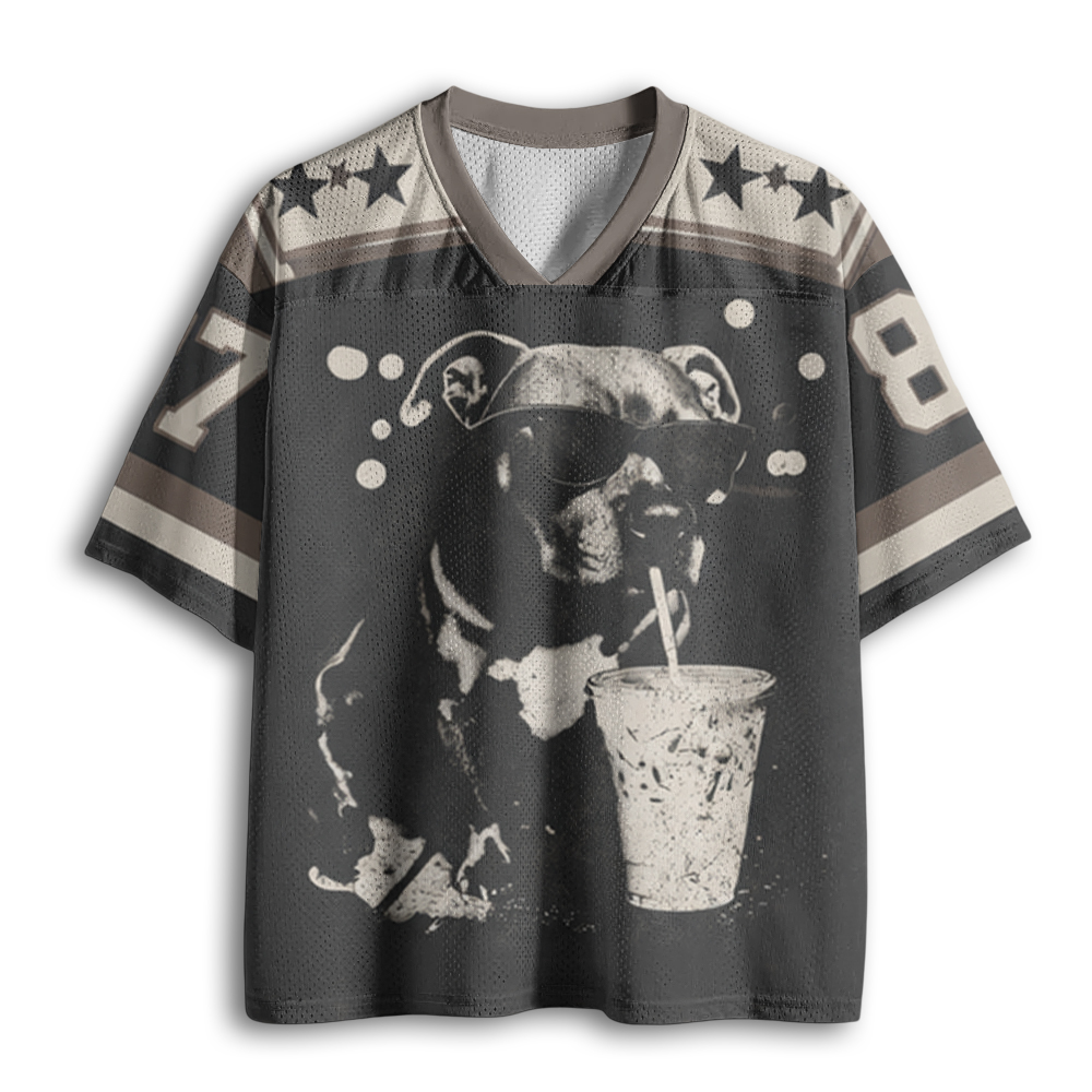 Baddiecat Funny Pitbull Drinking Iced Coffee Mesh Jersey