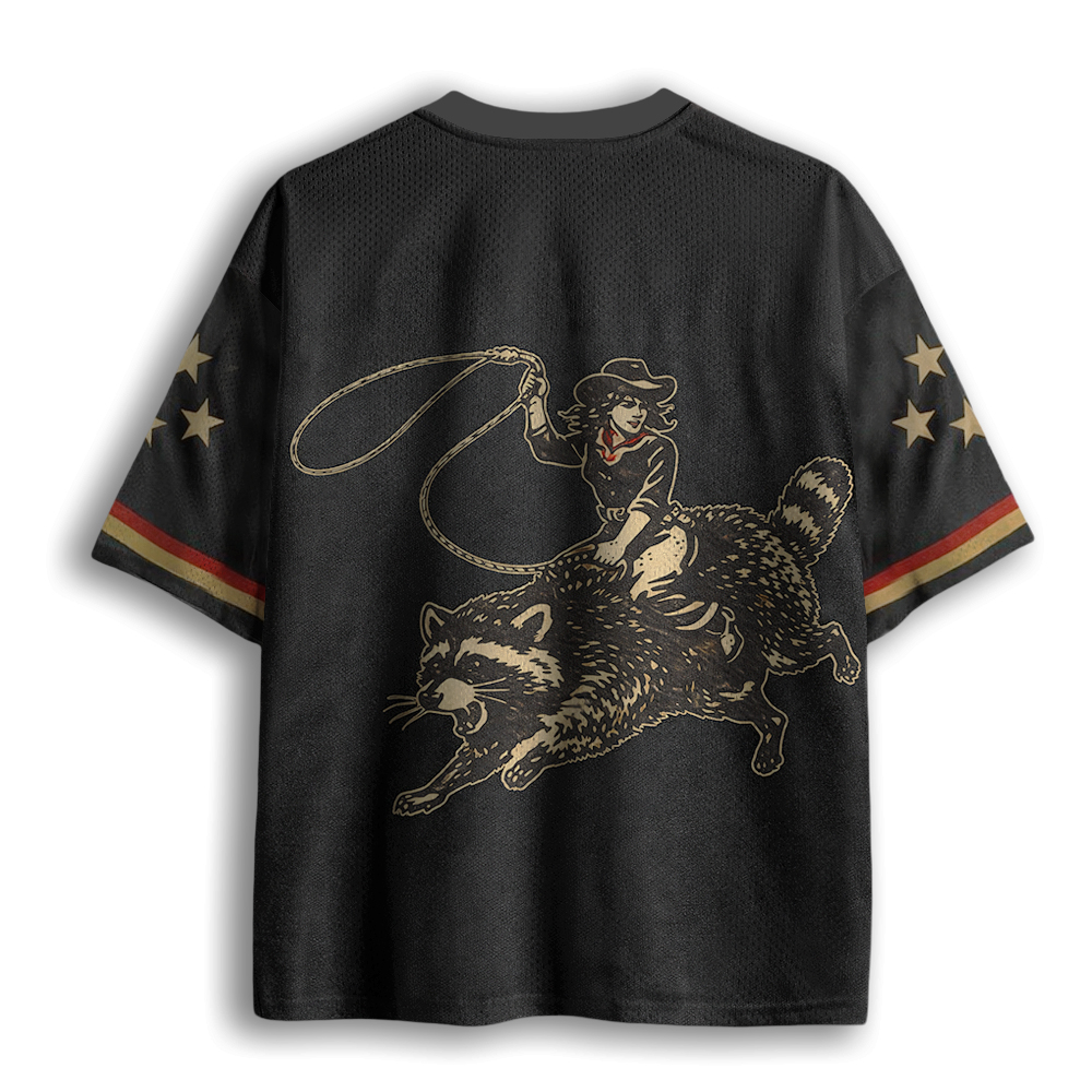 Baddiecat Funny Cowgirl Raccoon Mesh Jersey