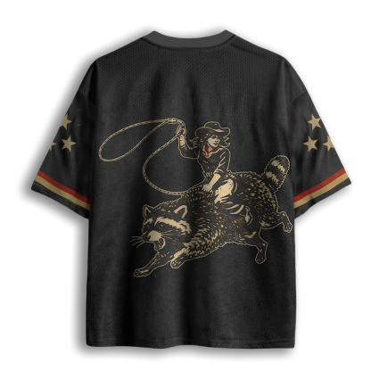 Baddiecat Funny Cowgirl Raccoon Mesh Jersey