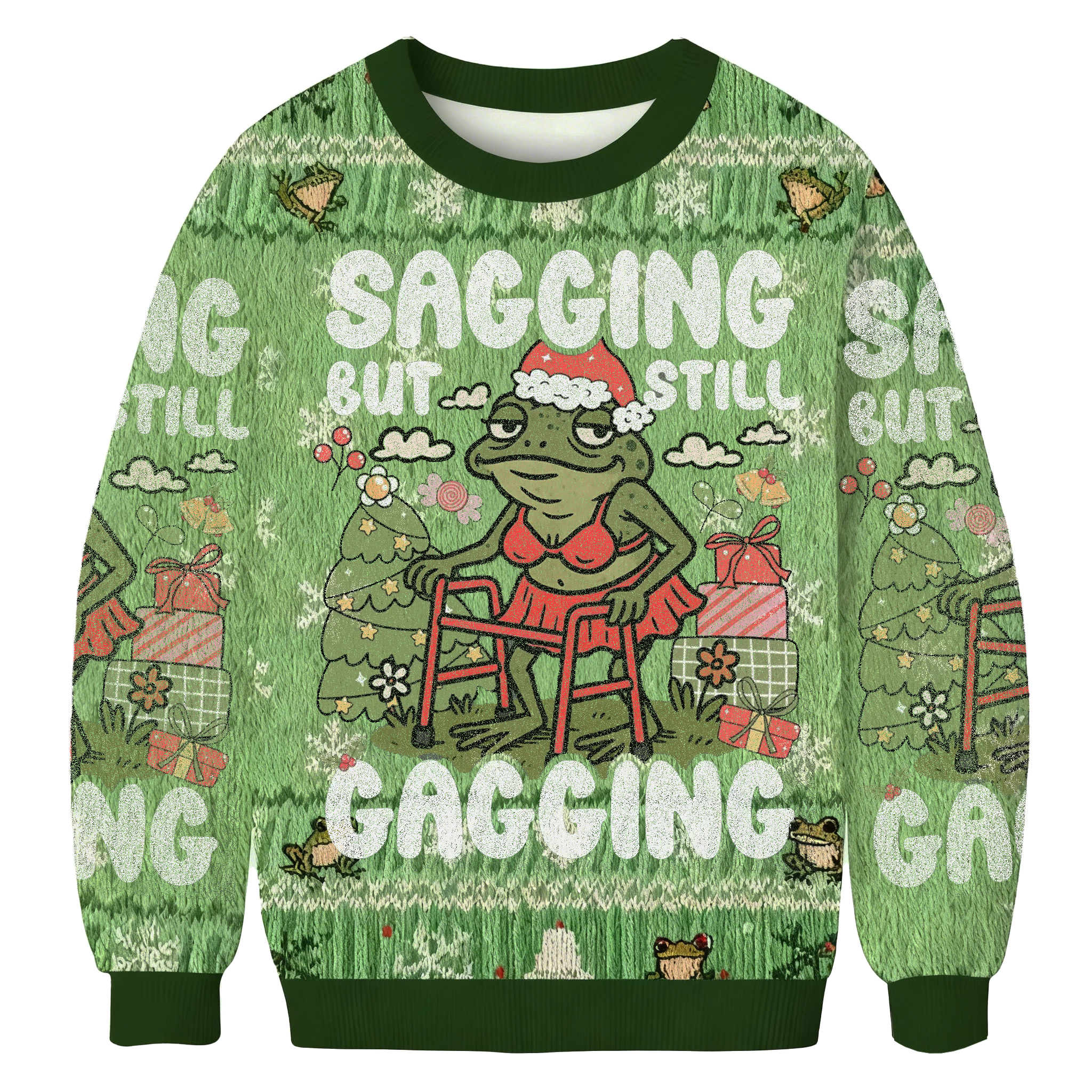 Baddiecat Sagging But Still Gagging Frog Christmas Ugly Sweatshirt