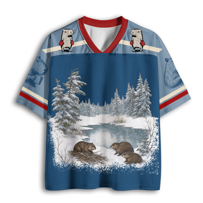 Baddiecat Retro Beaver Winter Snow Mesh Jersey