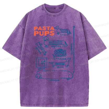 Baddiecat Pasta Pups Dachshunds As Pasta Types Washed T-shirt