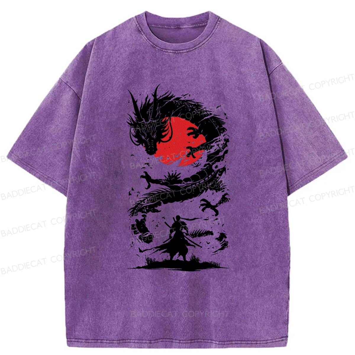Baddiecat Japanese Fighting Dragon Washed T-shirt