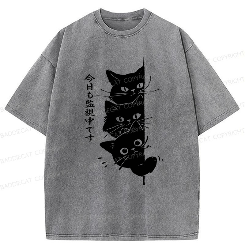 Baddiecat Black Cats Watching You Washed T-shirt