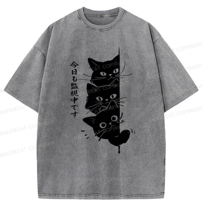 Baddiecat Black Cats Watching You Washed T-shirt