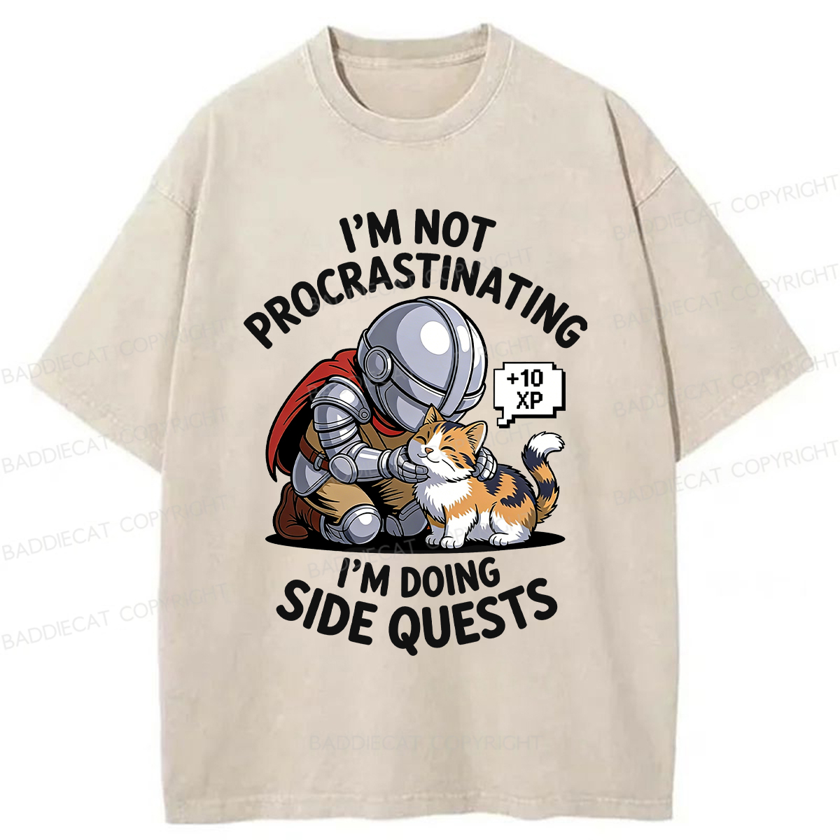Baddiecat Cat-patting Knight Washed T-Shirt