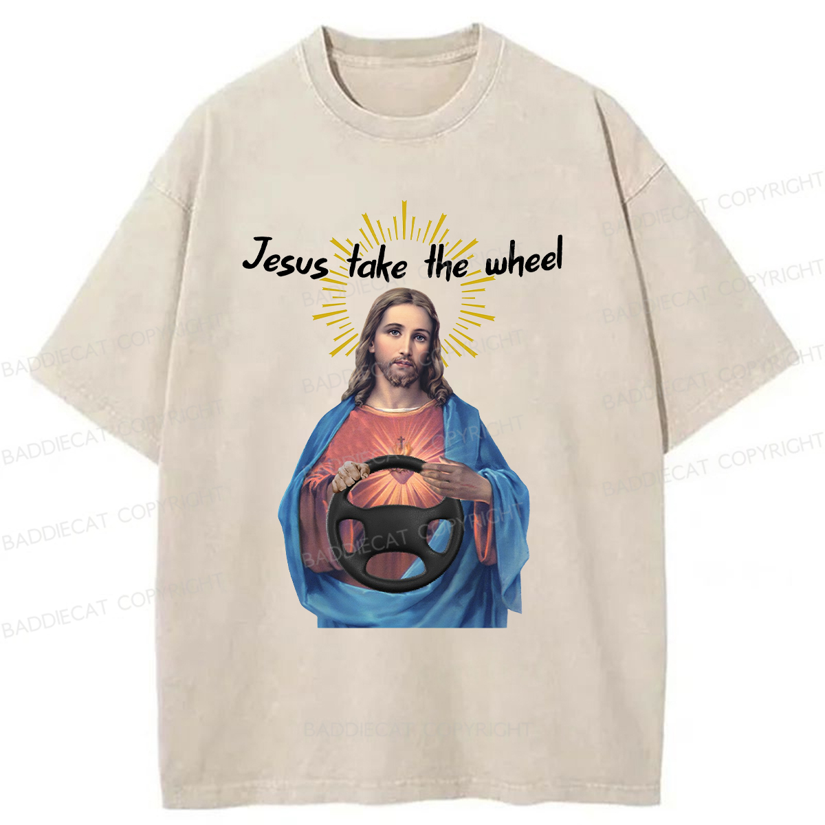 Baddiecat Jesus Take The Wheel Washed T-shirt