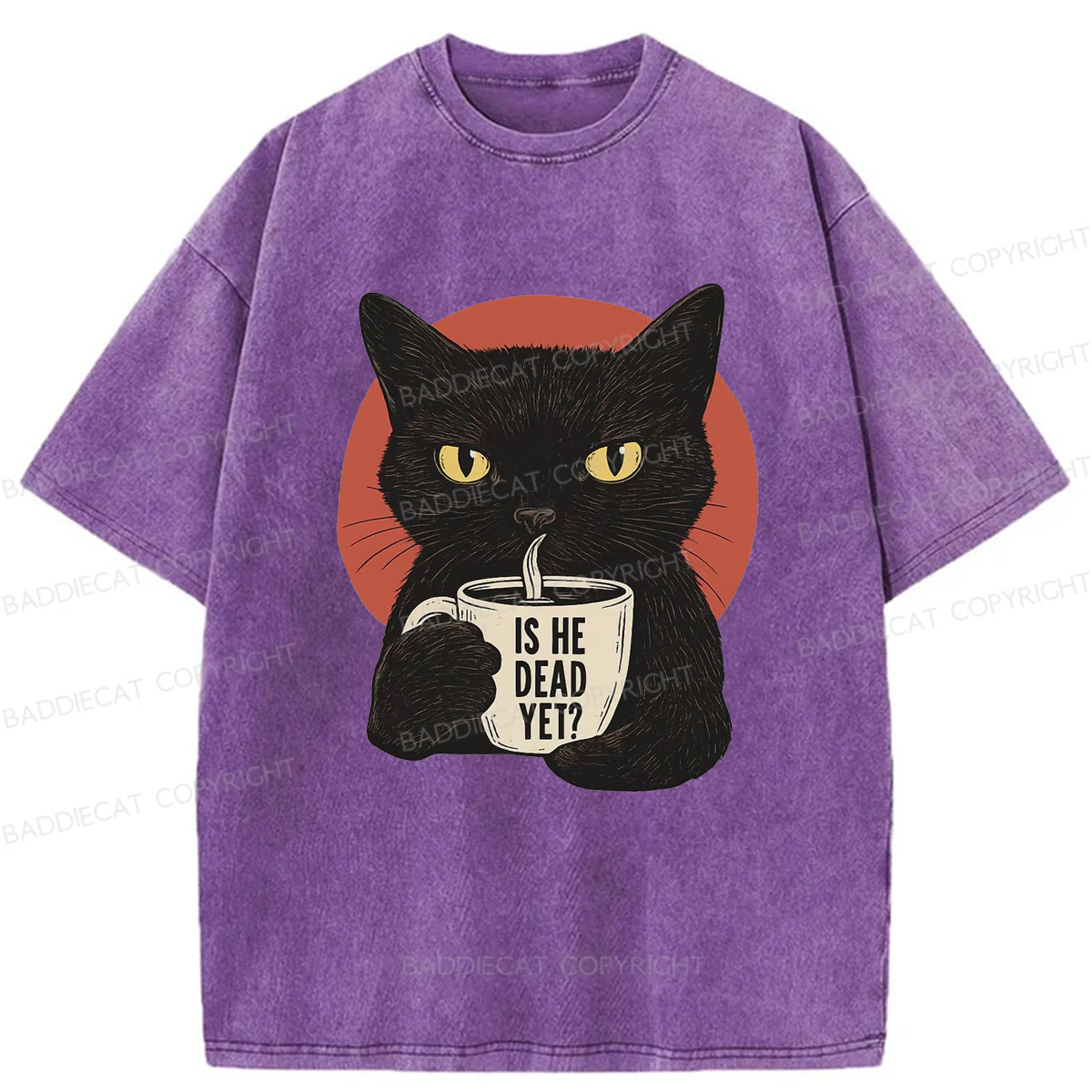 Baddiecat Is He Dead Yet Black Cat Washed T-shirt