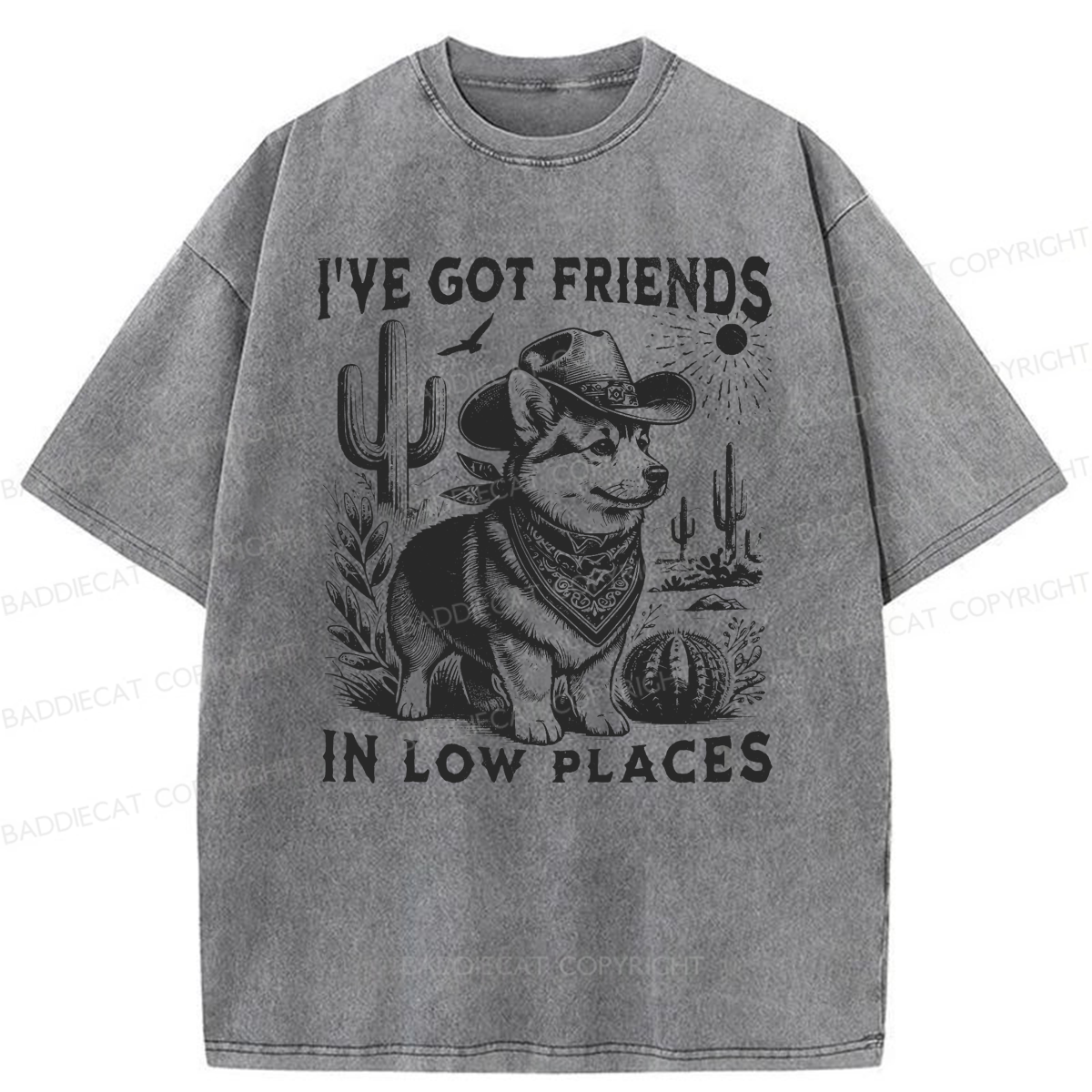 Baddiecat Funny I've Got Friends In Low Places Washed T-shirt