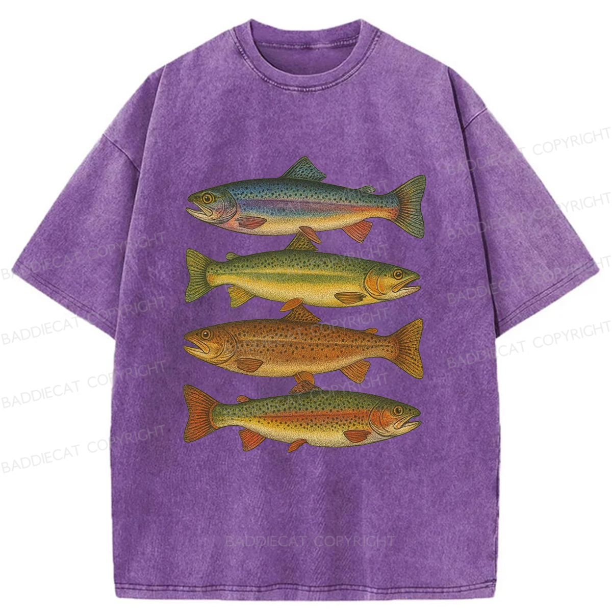 Baddiecat Retro Fishes Washed T-shirt