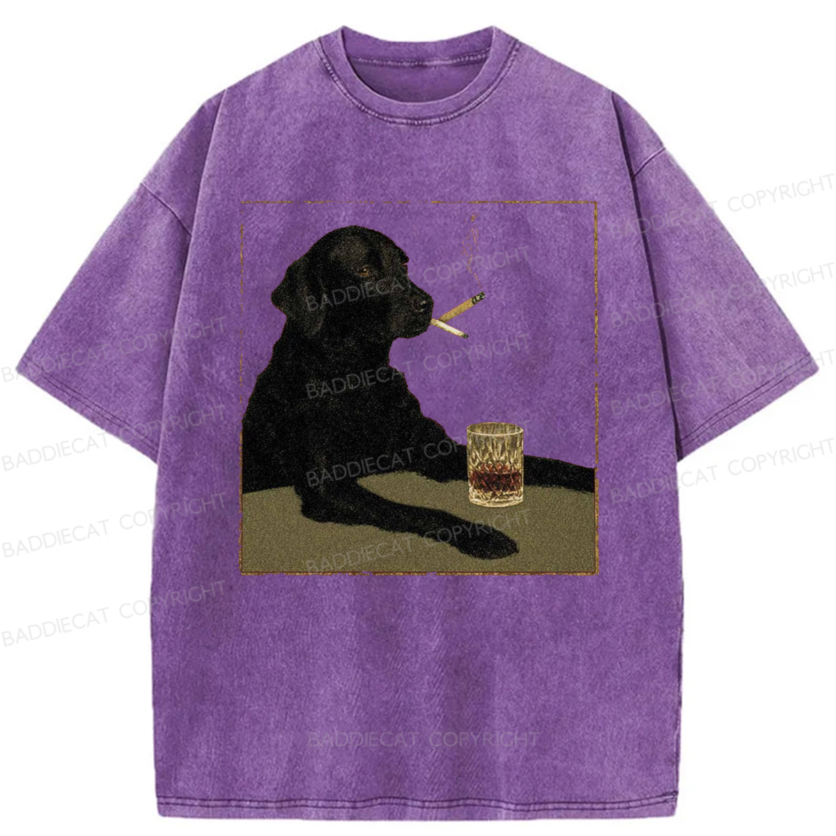 Baddiecat Smoking Dog Washed T-shirt