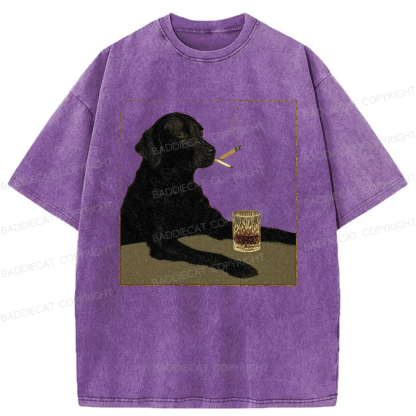 Baddiecat Smoking Dog Washed T-shirt