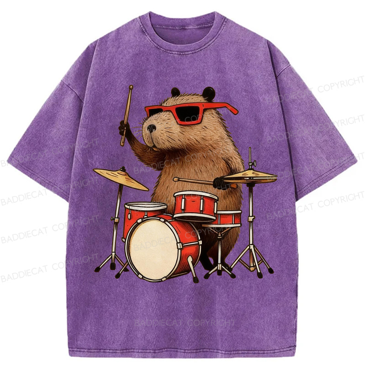 Baddiecat Musical Capybara Washed T-shirt