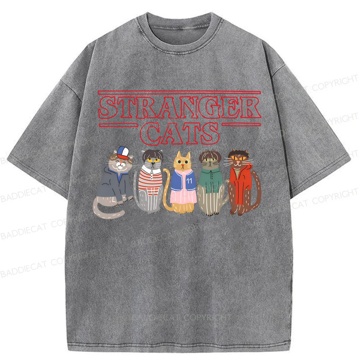 Baddiecat Stranger Cats Washed T-shirt