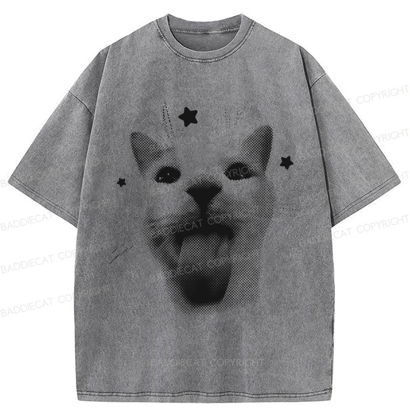 Baddiecat Retro Cat Washed T-shirt