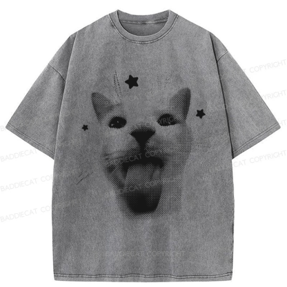 Baddiecat Retro Cat Washed T-shirt