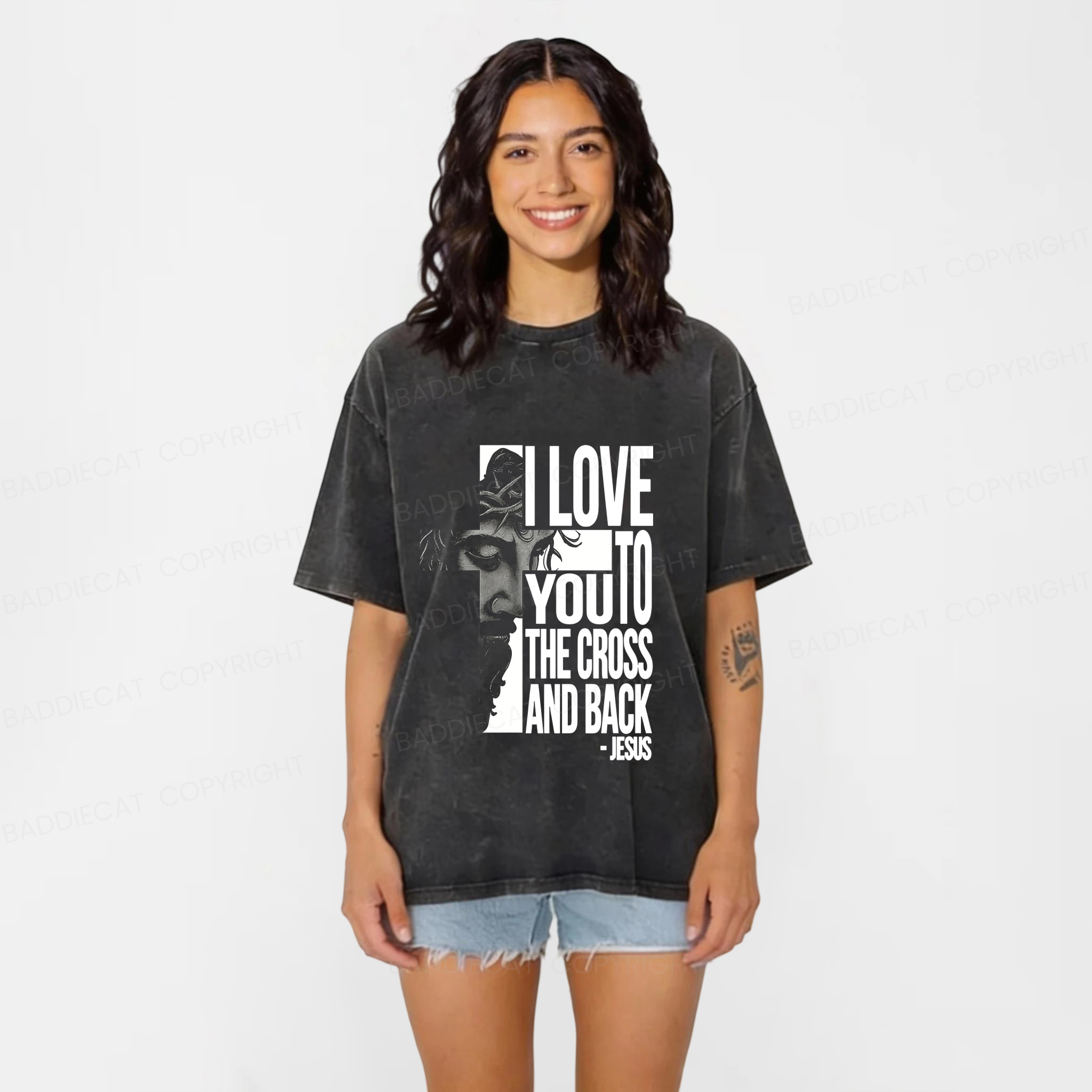 Baddiecat Jesus Declaration Of Love Washed T-shirt