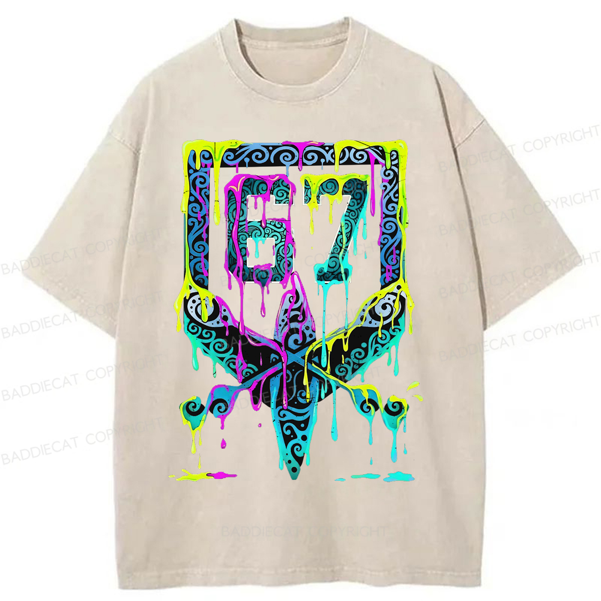 Baddiecat Six Seven Meme Washed T-shirt