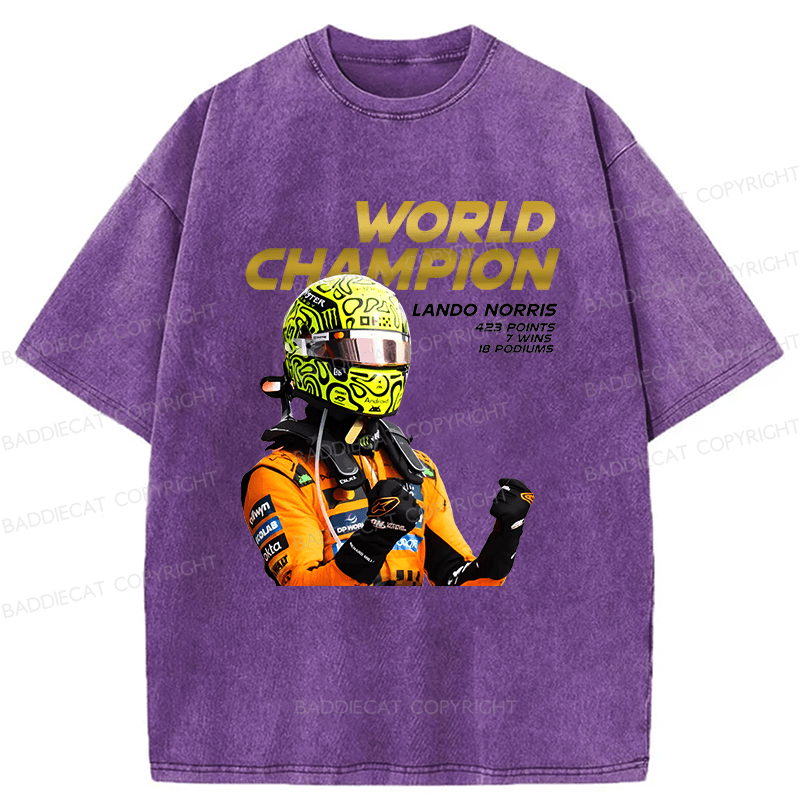 Baddiecat Lando Norris F1 World Champion 2025 Washed T-shirt
