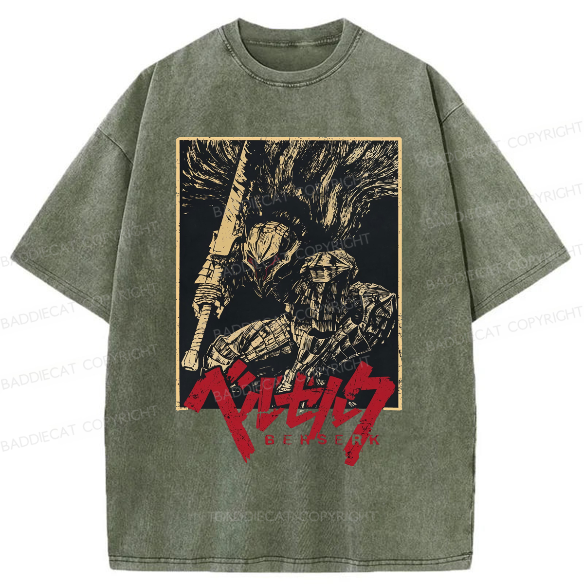 Baddiecat Berserk Guts Black Swordsman Washed T-shirt