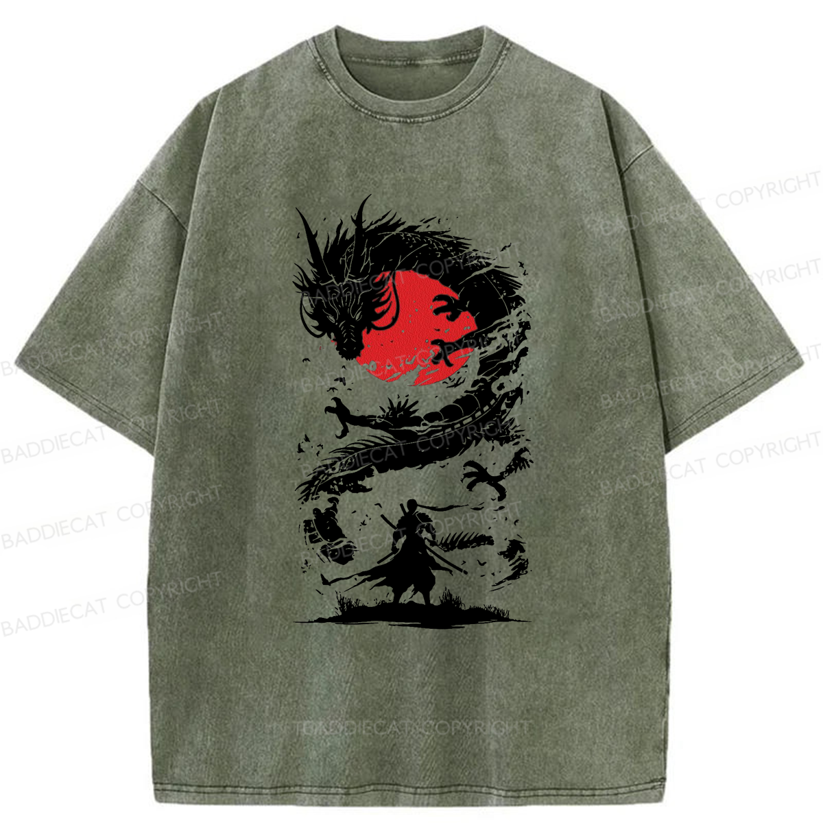 Baddiecat Japanese Fighting Dragon Washed T-shirt