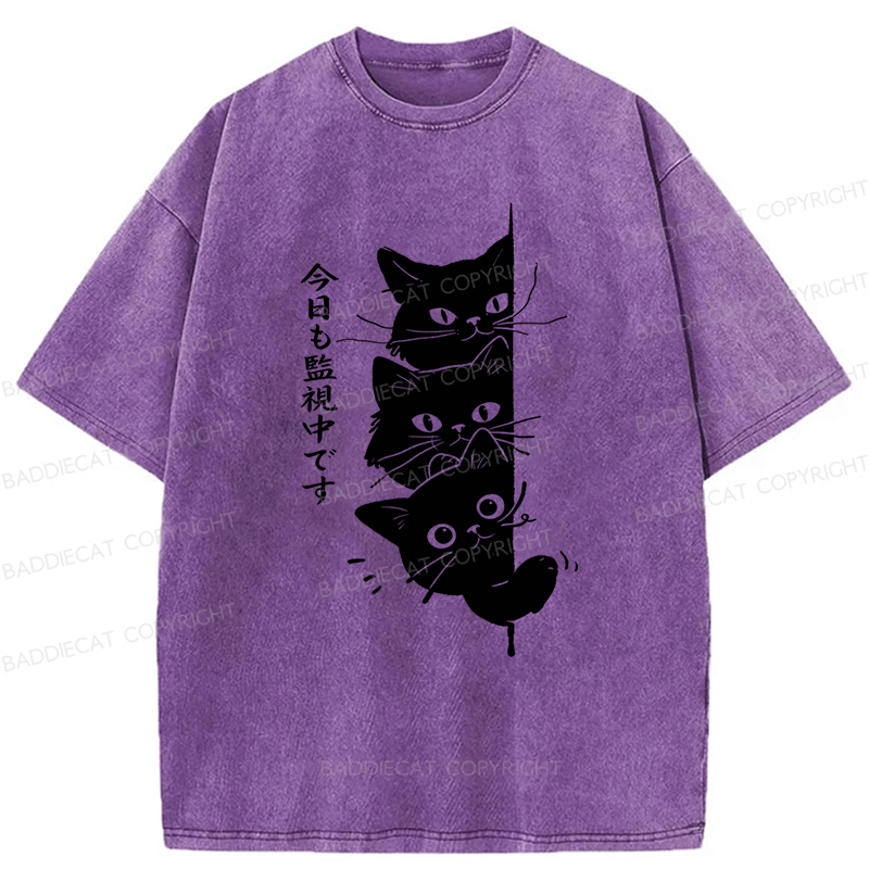 Baddiecat Black Cats Watching You Washed T-shirt