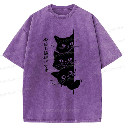 Baddiecat Black Cats Watching You Washed T-shirt