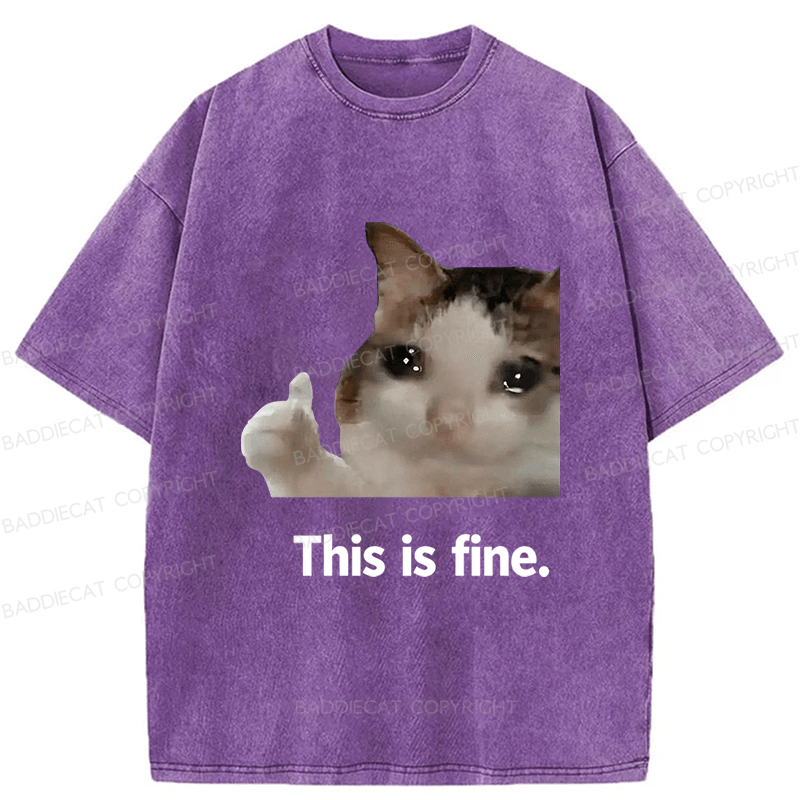 Baddiecat Cat Meme Funny Washed T-shirt