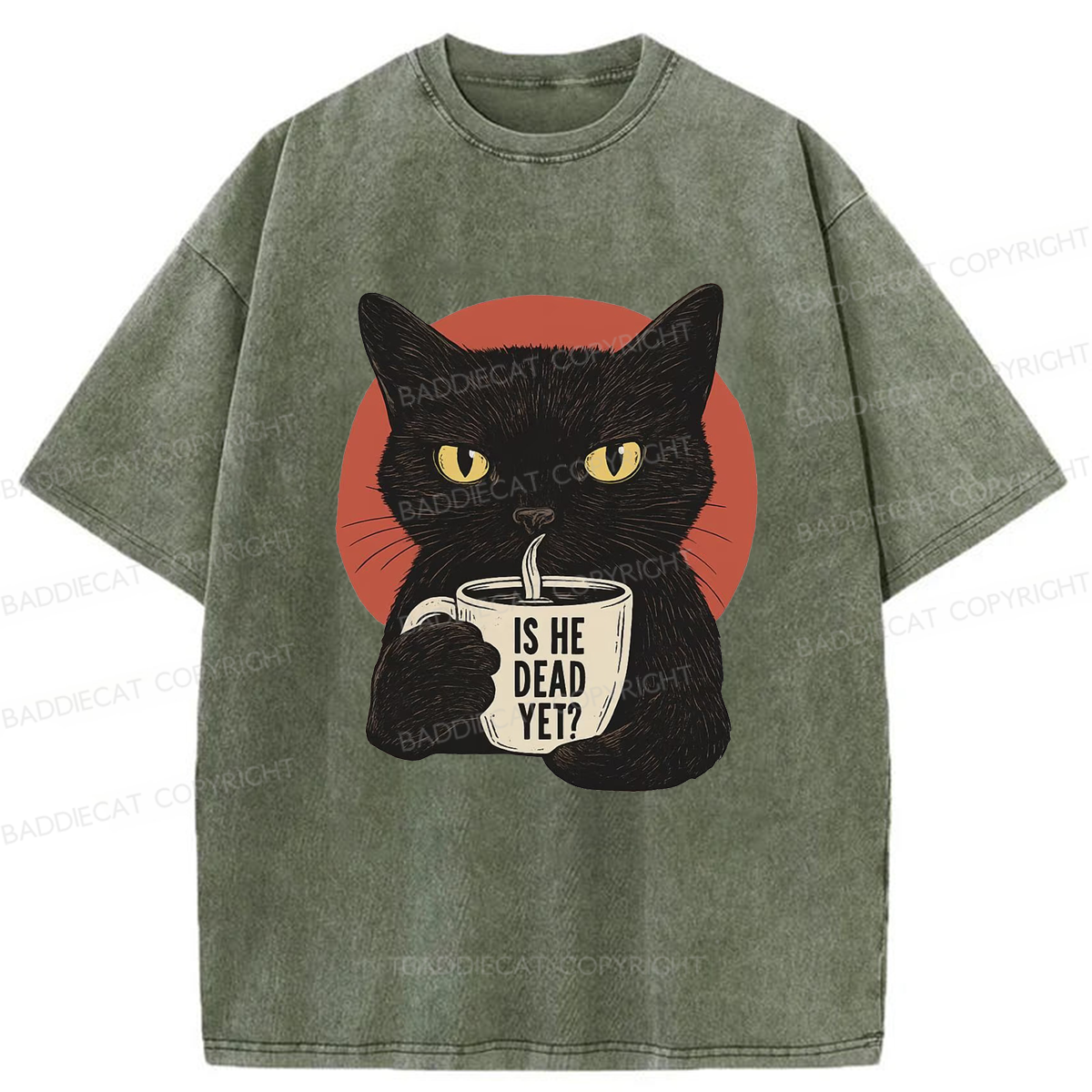 Baddiecat Is He Dead Yet Black Cat Washed T-shirt