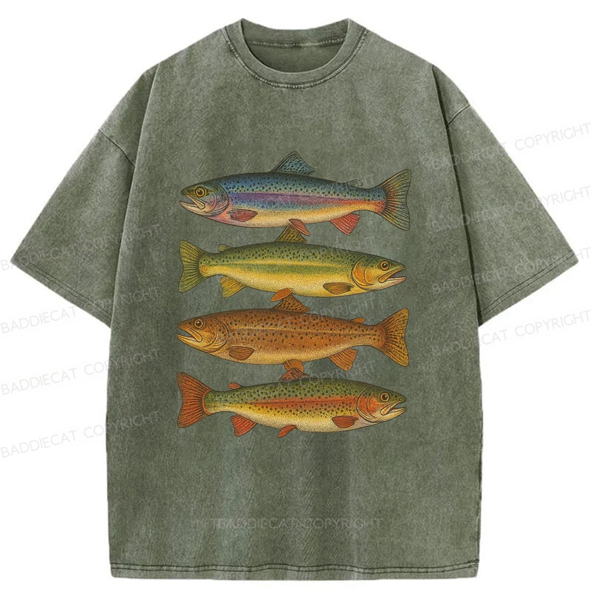 Baddiecat Retro Fishes Washed T-shirt
