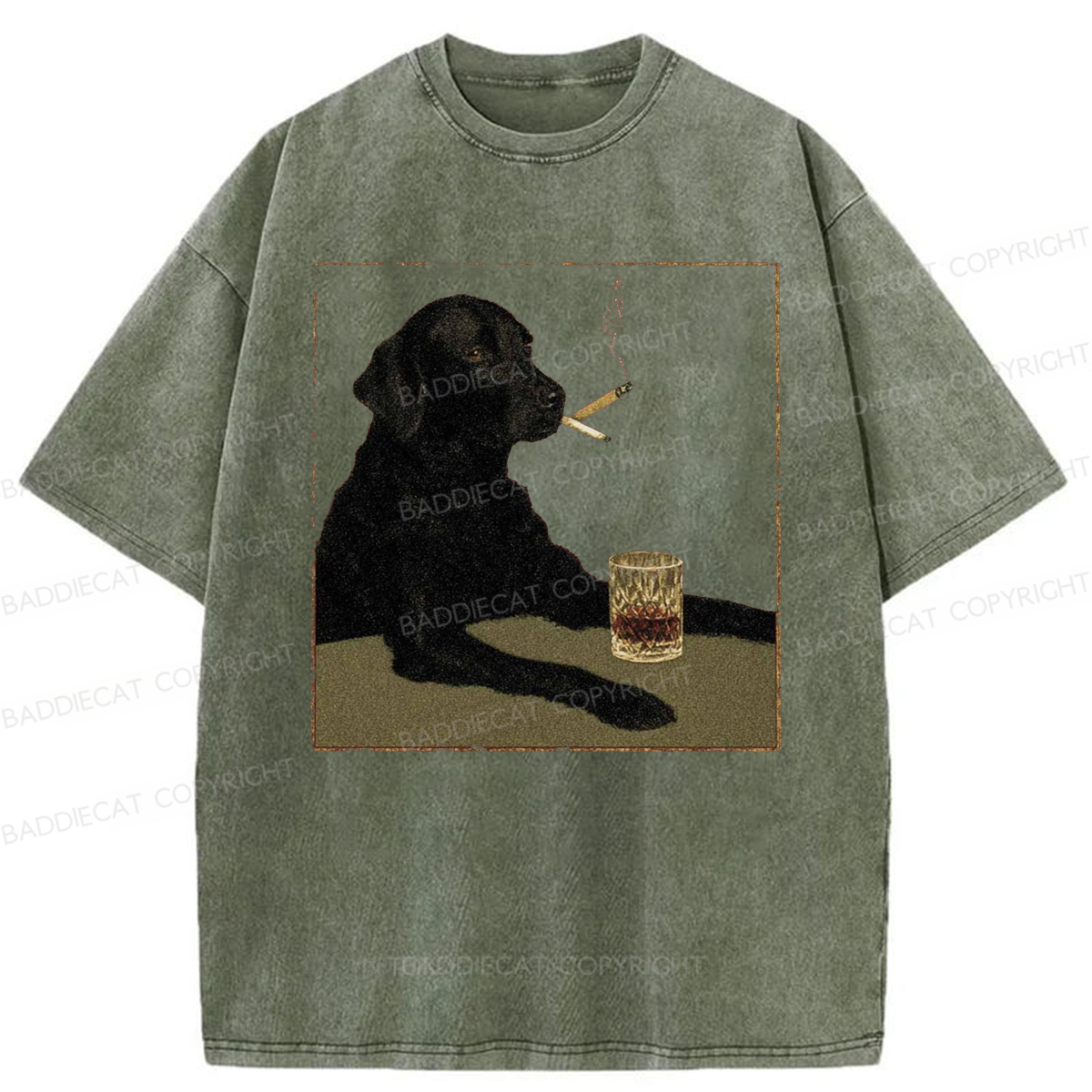 Baddiecat Smoking Dog Washed T-shirt