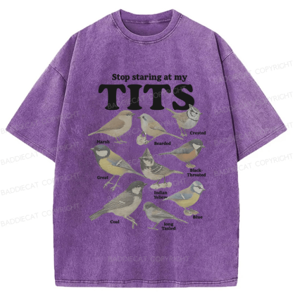 Baddiecat Stop Staring At My Tits Birds Washed T-shirt